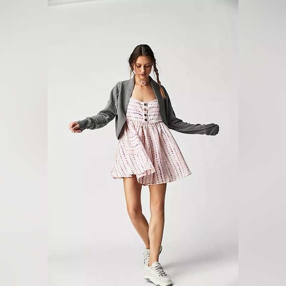 Free People Ocean Ave Pink & Ivory Linen Romper Size Small - Picture 7 of 7